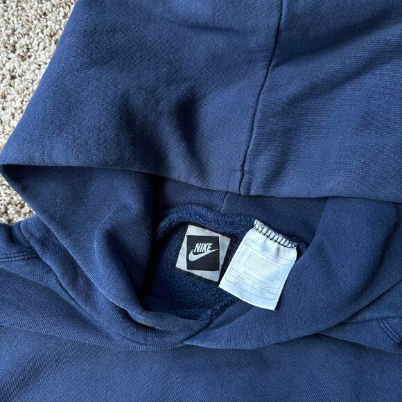Vintage 90s Baggy Nike Check Navy Cotton Hoodie Sweatshirt - Picture 6 of 7